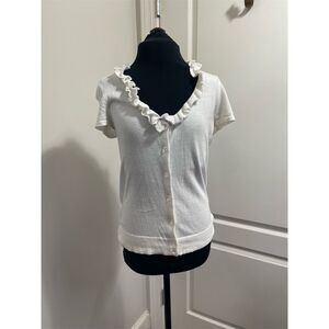 J.Crew Women's XS White Ruffle Scallop sweater Short Sleeve Top